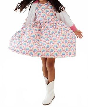 NEW MILA & ROSE short sleeve pocket twirl dress in watercolor rainbows